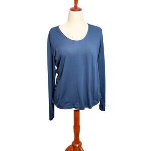 Athleta top navy blue scoop neck long sleeve lightweight mesh athletic  Sz XL